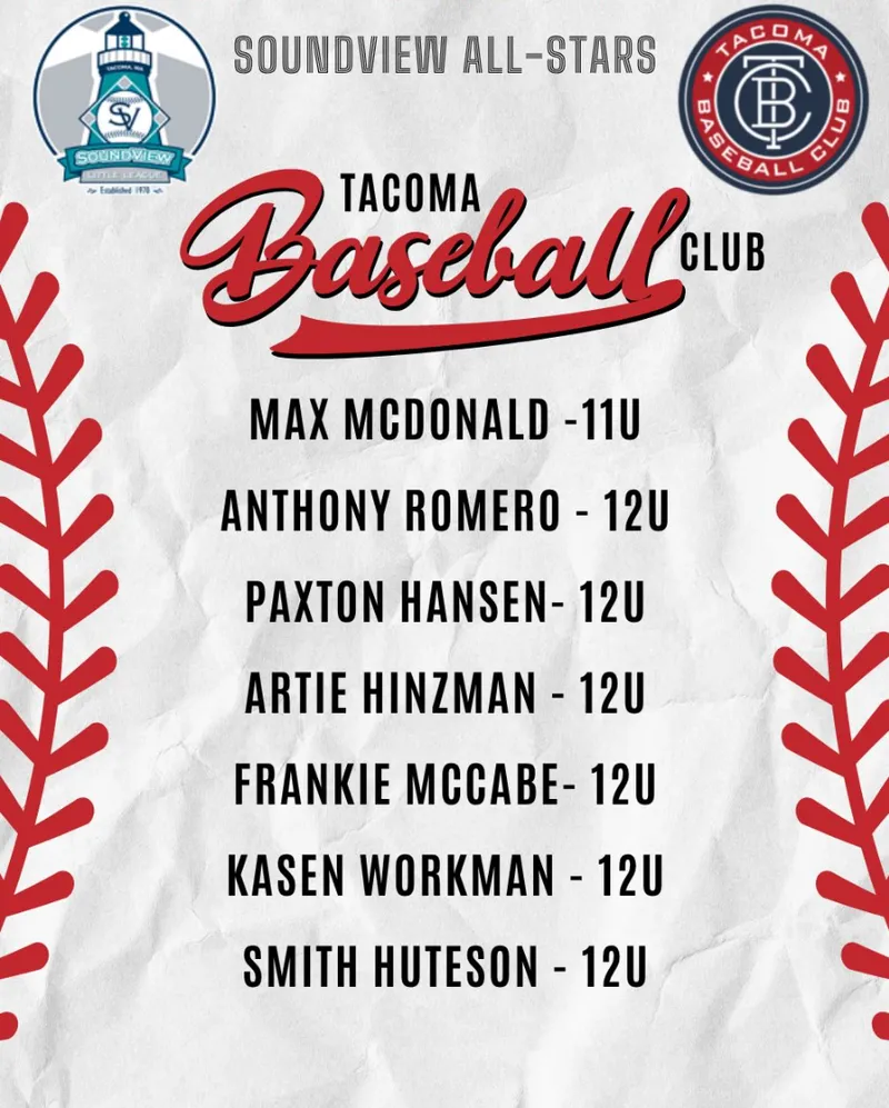 Soundview All-Stars graphic listing the Tacoma Baseball Club players on the team