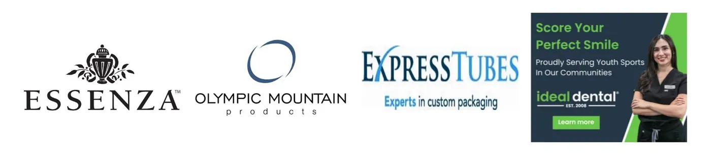 Our sponsors: Essenza, Olympic Mountain Products, Express Tubes, and Ideal Dental